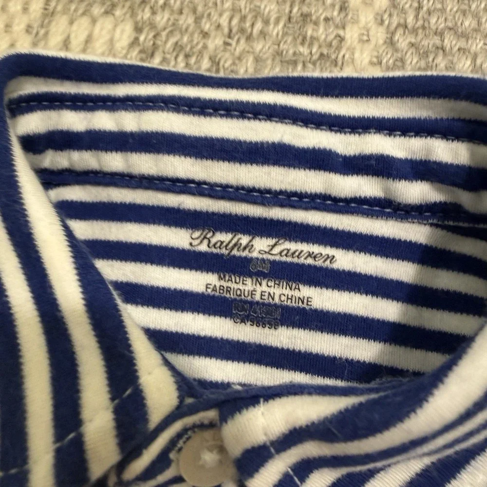 Ralph Lauren Striped Knit Oxford Shirtdress Puff Sleeve Baby Girl 6M Preppy